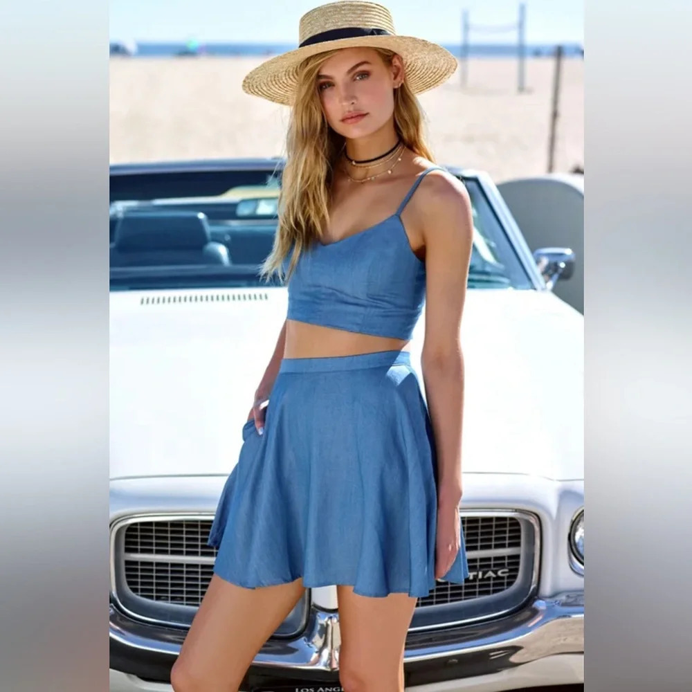 Lulus Accompany Me Blue Chambray Two-Piece Dress Size S EUC
